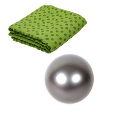 런웨이브 요가타올 그린 + 미니 짐볼 + 휴대용 가방 세트, 그레이