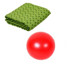 런웨이브 요가타올 그린 + 미니 짐볼 + 휴대용 가방 세트, 레드