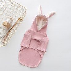 羅紋針織兔子耳朵造型狗狗連帽T恤, 粉紅色