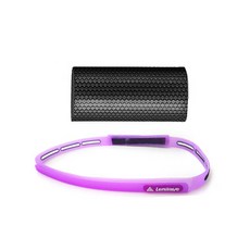 Lenwave EVA六角形印花泡棉滾筒+矽膠防滑運動髮帶組, 泡沫軸（黑色）、髮帶（紫色）