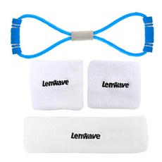 lenwave 8字形拉力帶 + 護腕2入 + 頭帶, 藍色(拉力帶), 白色(護腕, 頭帶)