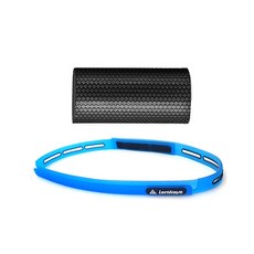 Lenwave EVA六角形印花泡棉滾筒+矽膠防滑運動髮帶組, 泡沫軸（黑色）、髮帶（藍色）