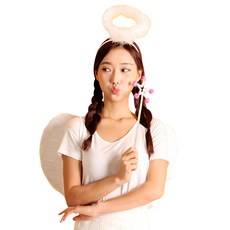 天使翅膀髮箍天使棒組合 小款, 白色, 1套