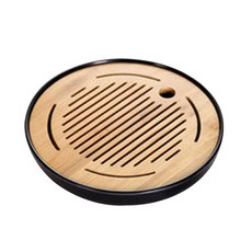 Artree原木茶道托盤 單條紋, 黑色的, 1個