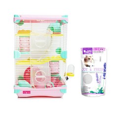 앨리스 3층 햄스터케이지 + 목욕모래세트, 핑크(케이지), 랜덤발송(모래), 1세트