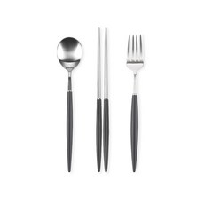 Bogen Eiffel 緞面兒童餐具+叉子套裝, 黑色, 湯匙+筷子+叉子, 1組