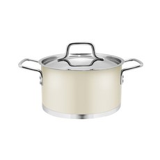 bella cuisine IH感應雙耳不鏽鋼陶瓷塗層湯鍋+鍋蓋, 象牙白, 20cm