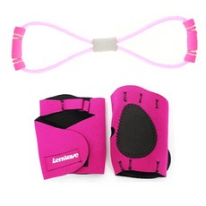 lenwave 8字型拉力繩 + 4孔健身手套組, 粉紅色 + 粉紅色, 1套