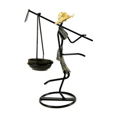 JHCompany 모던 밀짚모자 소녀 거친 옷감 캔들홀더, 카키