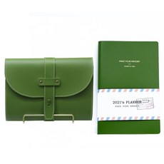 KKOMKKOMI Edge Satchel Organizer + 2021 Edge Simple 西式日記本套組, 橄欖綠