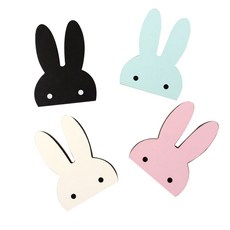 BEASOL 多用途兔子木質掛鉤4件組, 黑色, 天空藍, 象牙白, 粉紅色, 1套