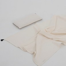 ahtty blanc 3層棉紗枕頭+毯子組, 象牙白