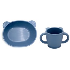 泰迪熊零食餐具組, 深藍色, 杯子+點心碗