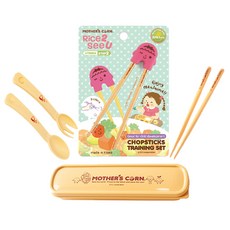 MOTHER'S CORN 第2階段學習筷 M號 2入+學習筷補助器 粉紅色+餐具盒+湯匙叉子組, 混色