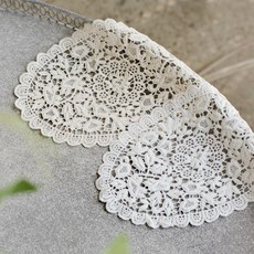 橢圓形棉質蕾絲桌墊, 象牙