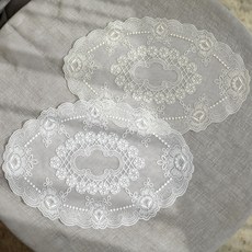 Miss Mone 橢圓形復古蕾絲餐墊, 象牙白, 32 x 20cm, 1個