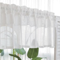 miss mone 純亞麻亞麻風荷葉邊門簾, 白色