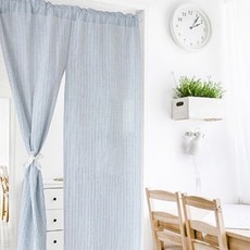 棉花布藝窗簾 + 伸縮桿套組, 藍色