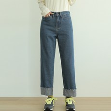 BBAEBBAE 女款內刷毛寬版直筒牛仔褲