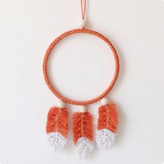 JHCompany 보헤미안 깃털 원형 테피스트리 드림캐쳐, 오렌지