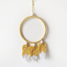 JHCompany 보헤미안 깃털 원형 테피스트리 드림캐쳐, 옐로우