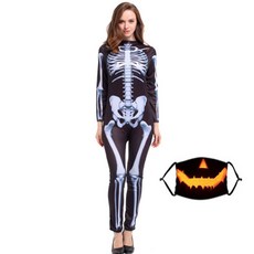 STUPID 女款萬聖節骷髏緊身連身衣+南瓜口罩