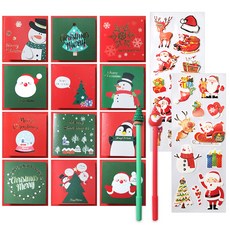 投影設計聖誕快樂 12 張卡片 + X mas 中性筆 2p + X mas Long Deco 貼紙 2p, 混色（卡片），隨機發貨（圓珠筆，貼紙）, 1套