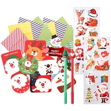 2Youngdesign 聖誕賀卡 9 件套 + 中性筆 2p + 長裝飾貼紙 2p, 隨機發貨, 1個