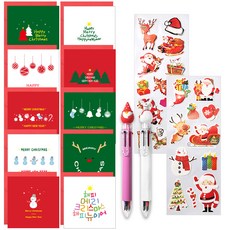 2Youngdesign 聖誕卡 10款 + X mas 6色原子筆 2p + X mas 長版裝飾貼紙 2p, 混合顏色(卡片), 隨機出貨(原子筆, 貼紙), 1套