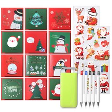 投影設計聖誕快樂 12 張卡片 + 5 個袖珍書寫工具 + X mas Long Deco 貼紙 2p, 混色（卡片），隨機發貨（圓珠筆，貼紙）, 1套