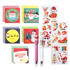 2Youngdesign X mas 5款 + X mas 6色原子筆 2入 + X mas 長形裝飾貼紙 2入, 混合顏色(卡片), 隨機出貨(原子筆, 貼紙), 1套