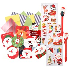 2Youngdesign 聖誕卡9款套組 + 聖誕老人原子筆2支 + 長條裝飾貼紙2張, 隨機出貨, 1個