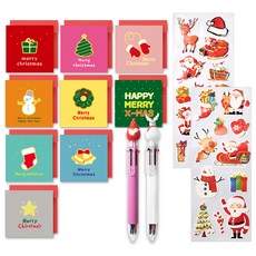 2Youngdesign 閃亮亮 X mas 卡片 9款 + X mas 6色原子筆 2入 + X mas 長條裝飾貼紙 2入, 混合顏色(卡片), 隨機出貨(原子筆, 貼紙), 1套