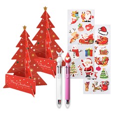 투영디자인 X-mas 6색 볼펜 2p + X-mas 롱데코 스티커 2p + 트리스탠딩 카드 2p, 레드(카드), 랜덤발송(볼펜, 스티커), 1세트