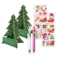 투영디자인 X-mas 6색 볼펜 2p + X-mas 롱데코 스티커 2p + 트리스탠딩 카드 2p, 그린(카드), 랜덤발송(볼펜, 스티커), 1세트