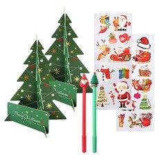 투영디자인 X mas 중성펜 2p + 롱 데코 스티커 2p +트리 스탠딩 카드 그린 2p, 랜덤발송, 1세트
