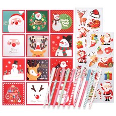 2Youngdesign X mas 卡片 12 支裝 + 彩色中性筆 10 支裝 + 長裝飾貼紙 2p, 隨機發貨, 1套
