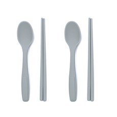 Wicker Rocking 孩童矽膠餐具組, 灰色, 2組