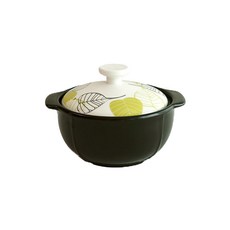 葉子印花鍋蓋耐熱陶瓷雙耳鍋, 直徑180mm, 1個