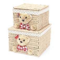 Tanni Ne熊熊藤編收納籃 2件組 BGN017, 淺褐色的, 1套