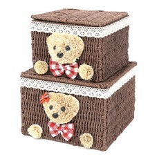 Tanni Ne熊熊藤編收納籃 2件組 BGN017, 棕色的, 1套