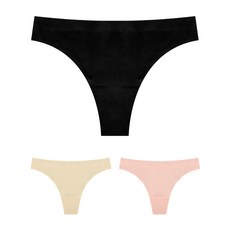無痕裸感彈性內搭T字褲3件組, 黑色, 膚色, 蜜桃色