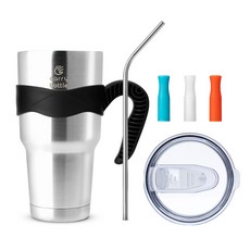 캐리보틀 몬스터 텀블러 + 전용 손잡이 + 스테인레스 빨대 + 마우스 3종 세트, 스틸(텀블러), 블랙(손잡이), 900ml, 1세트