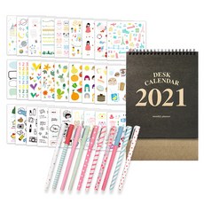 2Youngdesign 彩色中性筆 10 支裝 + Daku Instic 貼紙 28 支 + 卡夫 2021 年日曆, 黑色的