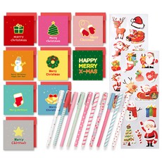 Projection Design Twinkle X MAS 卡片 9 件套 + Daldal 彩色中性筆 10 件套 + X mas 長裝飾貼紙 2p, 隨機發貨, 1套