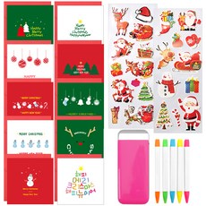 2Youngdesign 聖誕卡10種套組 + 口袋螢光筆5種 + 聖誕長條裝飾貼紙2入, 隨機出貨, 1套