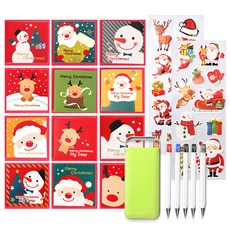 2Young Design 聖誕卡片 12入+迷你筆組+X mas貼紙 2入套組, 隨機發貨, 1套