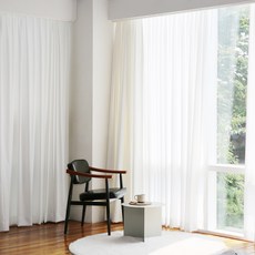 WINDOW DRESS 飄逸雪紡窗簾 掛鉤平褶式, 白色