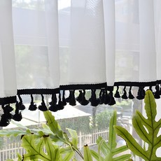 Paradise Home黑色流蘇廚房波浪簾, 白+黑