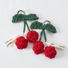 MystiKotita 櫻桃空吉塔 鑰匙圈 DIY 編織設計圖 + 毛線, 1套, 紅色, 復古綠